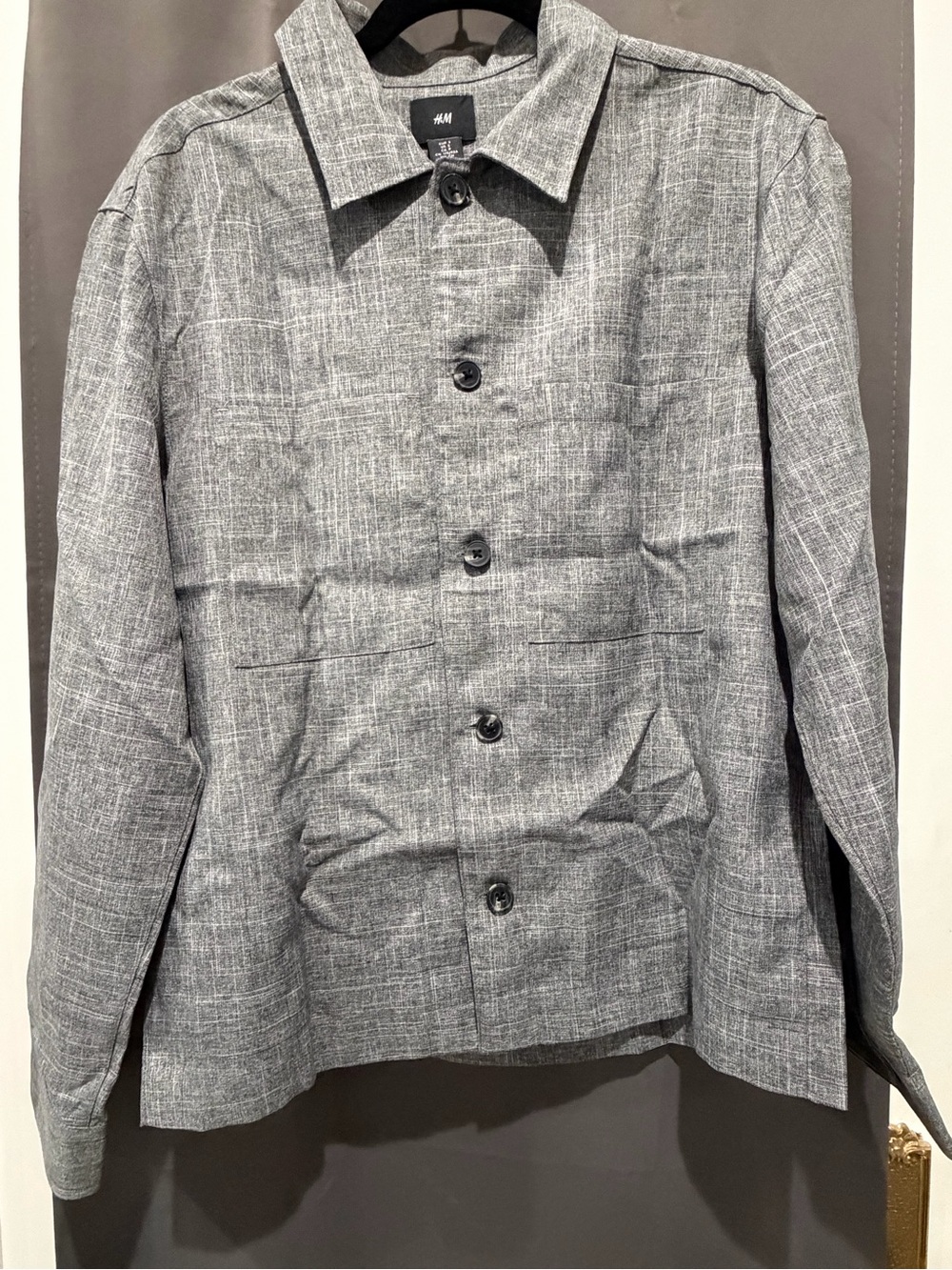 H&M Men's Light Gray Button-Front Shirt Jacket
